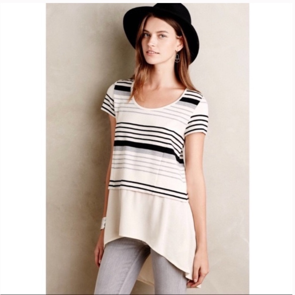 Anthro Deletta Black & Cream Striped Blouse S - Picture 1 of 7